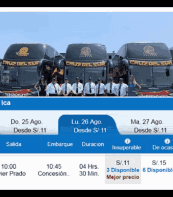 a group of buses with cruz del sur written on them