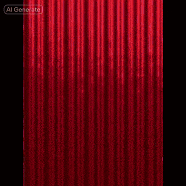 a red curtain with a clock and flowers behind it and the words ai generate on the bottom