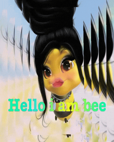 a picture of a bee girl with the words hello i am bee below her