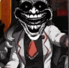 a cartoon of a man in a suit and tie with a huge smile on his face .