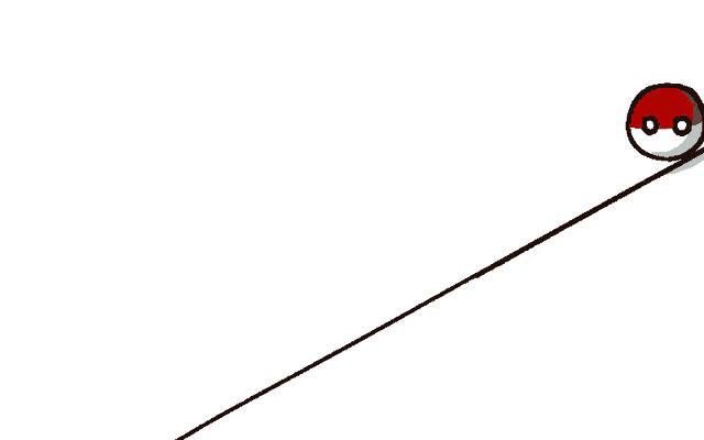 a cartoon drawing of a red and white ball on a slope