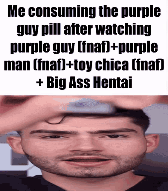 a man with a beard is talking about purple guy pill after watching purple guy