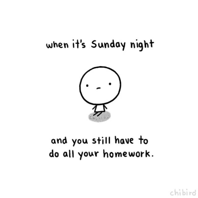 when it 's sunday night and you still have to do all your homework .