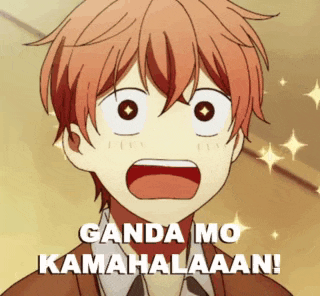 a close up of a boy with a surprised look on his face and the words `` ganda mo kamahalaan '' .