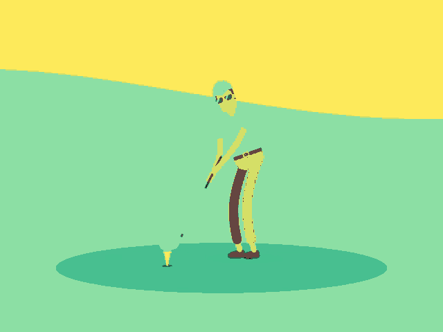 a cartoon of a man holding a golf club in a circle