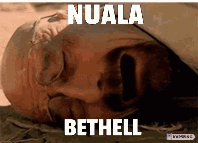 a picture of a man laying on the ground with the words nuala bethell written on it