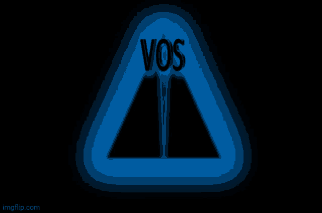 the word vos is on a blue triangle