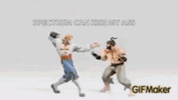 a gif of a man with the words " spectrum can kiss my ass " on the bottom