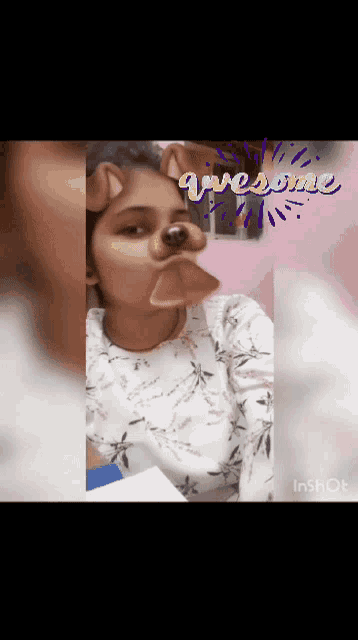 a girl with a watermelon in her mouth is wearing a dog face mask