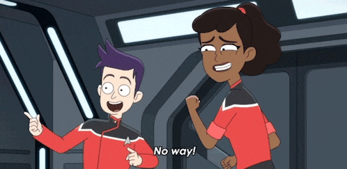 two cartoon characters are standing next to each other with one saying no way