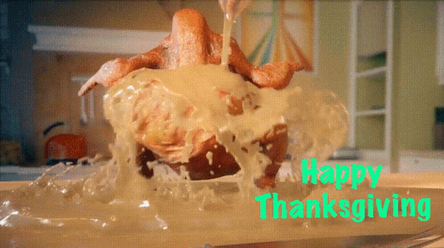 a picture of a turkey with the words happy thanksgiving in green