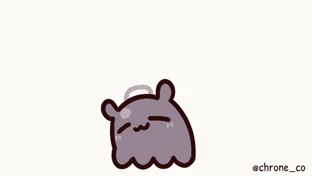 a cartoon drawing of a purple bear with a yellow halo