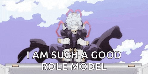 a cartoon character is sitting on top of a building with the words `` i am such a good role model '' written below him .