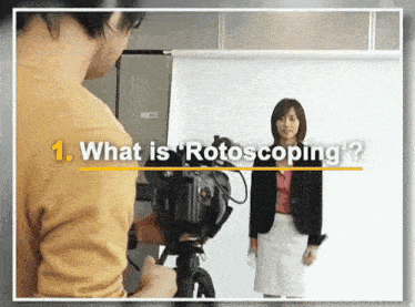 a man is taking a picture of a woman with the words what is rotoscoping