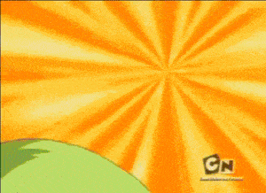 a cartoon character is flying through the air with the cn logo in the background