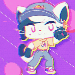 a cartoon drawing of a cat wearing a hat and a hoodie