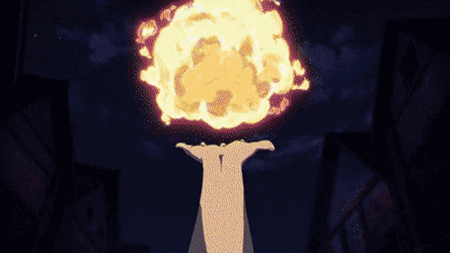 a pixel art illustration of a fireball exploding in the dark