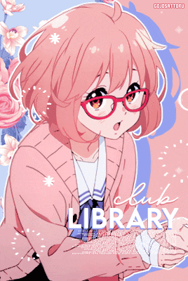 a poster of a girl with glasses and the words club library on the bottom