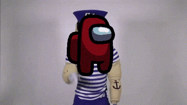 a cartoon character with among us characters around him