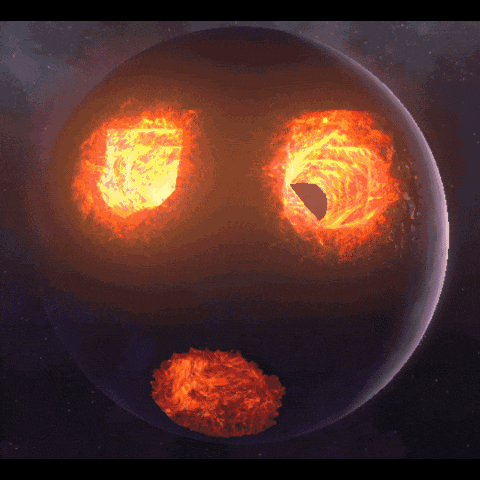 a computer generated image of a burning planet with a smiley face on it