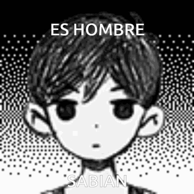 a black and white drawing of a boy with the words es hombre sabian on the bottom