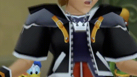 a close up of a video game character with a duck on his arm .