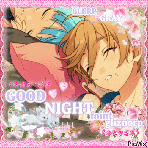 a picture of two anime characters sleeping with the words good night written on the bottom
