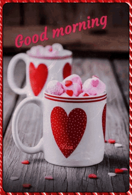a good morning greeting card with two cups of hot chocolate