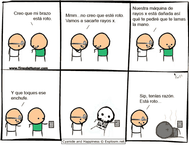 cyanide and happiness comic strip in spanish with a skeleton in the middle