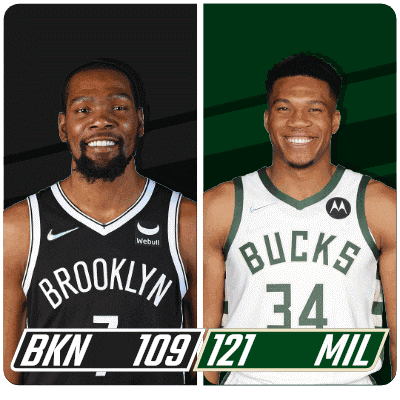 a brooklyn nets player and a bucks player are shown