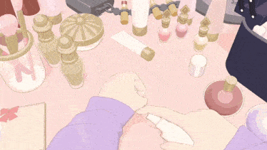a person in a purple shirt is holding a round object in their hand