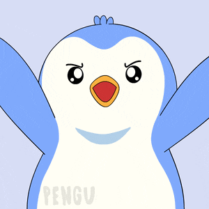 a blue and white penguin with the word pengu written on it