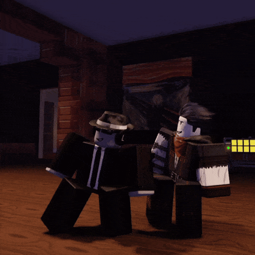 two roblox characters are standing next to each other with a sign that says ' stunning ' on it