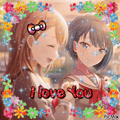 a picture of two anime girls with the words " i love you " on the bottom