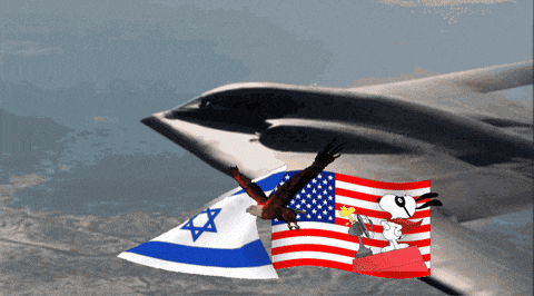 a cartoon eagle is flying over an american flag