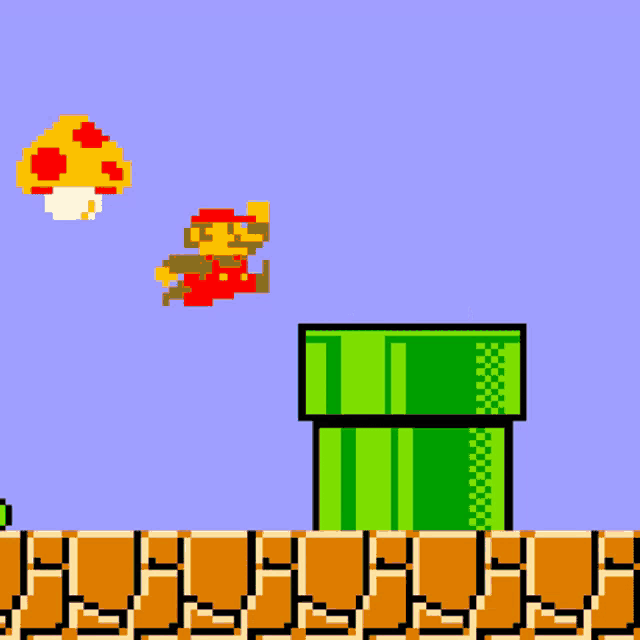 a man in a blue shirt is standing in front of a green pipe in a video game