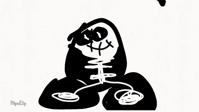 a black and white drawing of a skeleton wearing a hooded jacket .