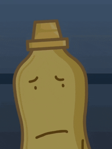 a cartoon drawing of a bottle with a sad face on it