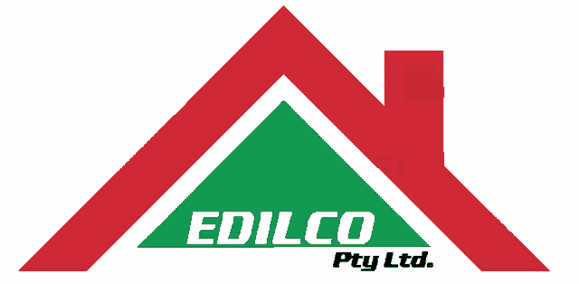 a logo for edilco pty ltd. with a red triangle and green triangle