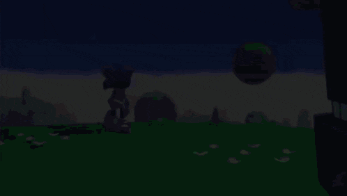 sonic the hedgehog is standing in a grassy field looking at a ball