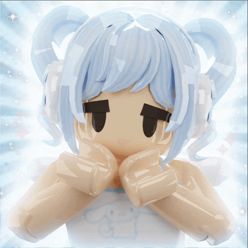 a 3d rendering of a girl with blue hair