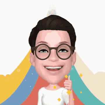 a cartoon of a man wearing glasses and smiling giving a thumbs up