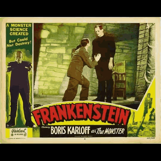 a movie poster for frankenstein with boris karloff as the monster