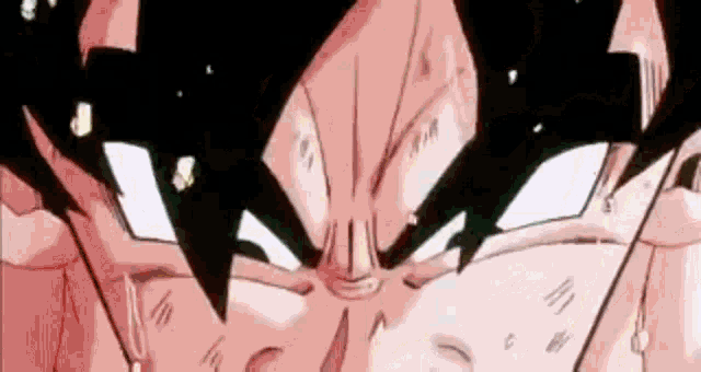 a close up of a cartoon character 's face with a very angry expression .
