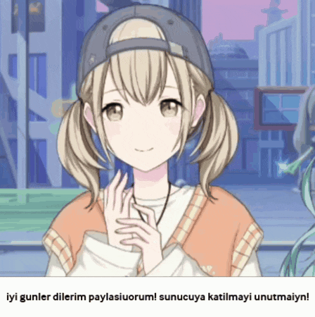 a girl with pigtails wearing a baseball cap with the words iyi gunler dilerim paylasiorum on the bottom
