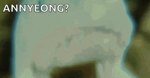 a blurred image of a blue object with the words annyeong written above it