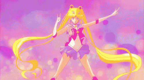 sailor moon from sailor moon is flying through the air with a lightning bolt coming out of her hand .