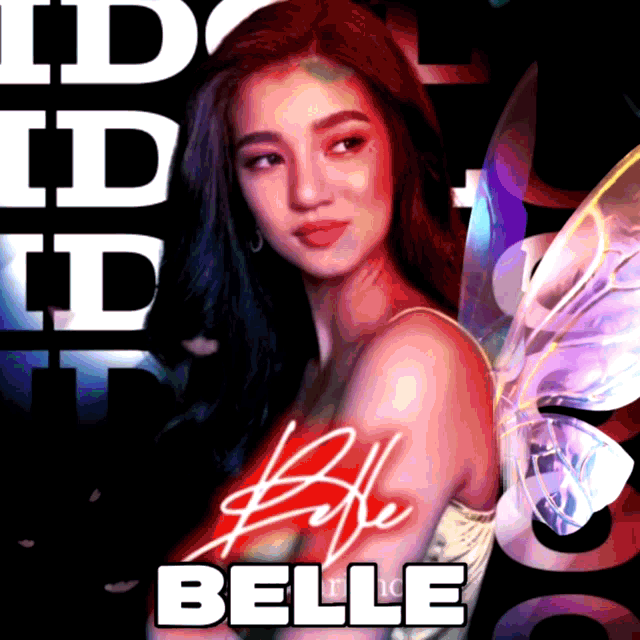 a woman with fairy wings and the name belle