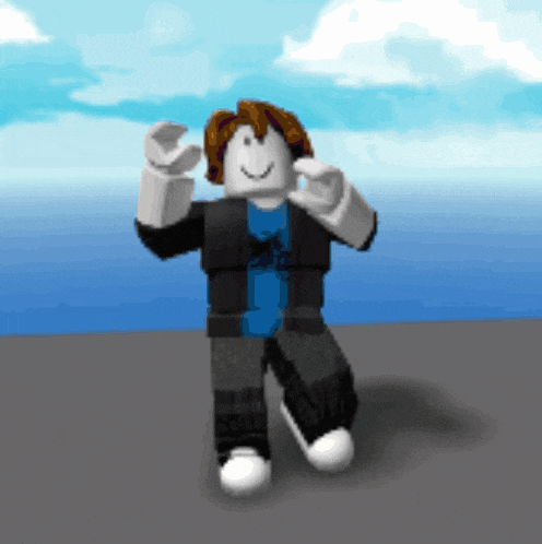 a roblox character in a blue shirt is dancing