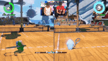 a tennis game is being played on a computer and the score is 2 to 5